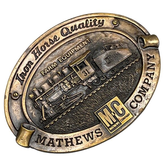 Vtg Belt Buckle Mathews Co. Iron Horse Steam Train 31 Quality Limited Edition - Picture 1 of 16